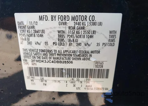 2013 Ford Edge Sel из США, поврежденный, VIN 2FMDK3JC4DBB28506